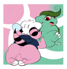 anthro anthro_on_anthro anthrofied anus backsack balls blush bottomless butt clothed clothing cunnilingus duo feet female female_anthro genitals male male/female male_anthro nude open_mouth oral penis red_eyes semi-anthro sex simple_background smile tongue tongue_out vaginal vulva thefablednekos nintendo pokemon cherry_(thefablednekos) bulbasaur flaaffy generation_1_pokemon generation_2_pokemon pokemon_(species) 2016 character_request digital_media_(artwork) hi_res