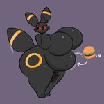 anthro anthrofied belly big_belly big_breasts big_penis black_body black_fur blush bouncing_belly bouncing_breasts breasts burger butt curvy_figure digital_media_(artwork) eeveelution english_text eyelashes featureless_breasts food fur generation_2_pokemon genitals gynomorph hair hi_res huge_belly huge_breasts hyper hyper_belly hyper_breasts intersex looking_at_viewer mammal navel nintendo nude onomatopoeia overweight overweight_anthro penis pokemon pokemon_(species) pokemorph red_eyes simple_background solo sound_effects swallowpancakes tail text thick_thighs umbreon vein veiny_penis voluptuous voluptuous_anthro voluptuous_intersex wide_hips