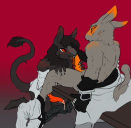 animal_genitalia anthro anthro_on_anthro barefoot blood blush blushing_profusely bodily_fluids bottomwear bottomwear_down claws clothed clothing duo erection exterminator eye_contact feet fellatio finger_claws forked_tongue fur genital_fluids genital_slit genitals hand_on_head horizontal_pupils intraspecies leaking_penis leaking_precum licking looking_at_another male male/male mostly_nude open_clothing open_shirt open_topwear oral orange_penis pants pants_around_ankles pants_down partially_clothed penile penis penis_lick precum pupils raised_tail scratches sex shirt shirt_down slit_penis slit_pupils tail tail_tuft tapering_penis toe_claws tongue topwear tuft neither83 the_nature_of_predators alien vampire venlil_(the_nature_of_predators) absurd_res hi_res