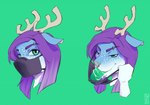 anthro antlers blue_body blue_fur bodily_fluids cock_gag dildo dildo_fellatio dildo_in_mouth dildo_mask eyebrows facial_piercing female fur gag gag_mask green_dildo green_eyes hair horn humanoid_hands looking_at_viewer mask mask_with_sex_toy nose_piercing oral oral_penetration penetration piercing purple_hair saliva sex_toy sex_toy_in_mouth sex_toy_insertion smile solo veiny_dildo white_antlers asarkadraws unnamed_female_deer_(alvcard) deer mammal 2021