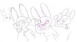 anthro beer_hat beverage_can buckteeth clothed clothing dipstick_ears drinking ear_markings eyewear female foam_finger glasses group hat headgear headwear multicolored_ears open_mouth open_smile simple_background smile teeth white_background tggeko disney zootopia judy_hopps violet_hopps lagomorph leporid mammal rabbit 2017