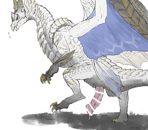 animal_genitalia animal_penis blue_wings bodily_fluids claws cloaca cloacal_penis ear_frill erection feral frill_(anatomy) genital_fluids genital_slit genitals grey_body grey_scales horn looking_back lying male membrane_(anatomy) penis pink_penis precum raised_leg red_eyes scales shadow simple_background solo standing sweat tail tailbutt vein veiny_penis white_body white_scales wings yellow_horn krypton_(artist) capcom monster_hunter elder_dragon primordial_malzeno 2024 censored colored digital_media_(artwork) hi_res shaded