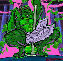 2_penises anthro balls big_balls big_penis bodily_fluids clothing crouching_cowgirl crouching_on_table cum cumshot detailed_background ejaculation fishnet_clothing fishnet_legwear genital_fluids genitals green_balls green_body green_scales half-closed_eyes legwear male male/male metal_bar multi_genitalia multi_penis multicolored_body multicolored_scales narrowed_eyes one_eye_closed penis pole scales solo stripper stripper_pole two_tone_body two_tone_scales yellow_eyes velvetdraw mythology fan_character loh-tikaasi dragon mythological_creature mythological_scalie scalie 2026 detailed digital_drawing_(artwork) digital_media_(artwork) hi_res