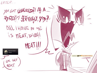 angry antennae_(anatomy) clothing computer computer_keyboard crooked_teeth duo electronics exclamation_point game_rage gaming laptop looking_at_screen male offscreen_character offscreen_male open_mouth playing_video_game simple_background speech_bubble talking_to_another text tongue tongue_out toony white_background yelling reynaruina invader_zim nickelodeon team_fortress_2 valve zim_(invader_zim) alien humanoid irken 4:3 english_text monochrome