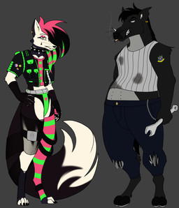 accessory alternative_fashion american_flag anthro armwear belt black_body black_clothing black_fur black_gloves black_hair black_handwear black_jacket black_shirt black_speedo black_swimwear black_topwear blue_bottomwear blue_clothing blue_pants bottomwear brown_body brown_fur cigarette cigarette_smoke claws clothing collar denim denim_bottomwear denim_clothing dirty dirty_clothing duo ear_piercing ear_ring ear_tuft eyelashes eyeliner facial_markings fingers fishnet_armwear fishnet_clothing fishnet_leggings fishnet_legwear fishnet_tailwear flak_jacket fur furgonomics gloves gold_ear_ring green_clothing green_eyes green_hair green_jacket green_shirt green_speedo green_swimwear green_topwear hair handwear head_markings holding_object holding_tool hoof_shoes hooved_fingers hooves jacket jeans leg_belt leg_warmers leggings legwear lgbt_pride long_hair looking_at_viewer makeup male male/male markings mechanic multi_nipple nipples oil_stain overweight overweight_male pants piercing pin_accessory pink_clothing pink_gloves pink_hair pink_handwear pink_mascara pink_shirt pink_topwear pockets pride_colors punk purple_body purple_fur rainbow_flag rainbow_pride_flag rainbow_symbol ring_piercing scar shirt slim slim_male smoke smoking smoking_cigarette speedo spiked_collar spiked_gloves spikes swimwear symbol tail tail_clothing tail_stocking tan_body tan_fur tank_top tattoo tear_(marking) thigh_highs tools topwear torn_clothing torn_ear tuft tusks unimpressed united_states_of_america whiskers white_body white_clothing white_eyes white_fur white_shirt white_topwear wrench zipper davespaceman thin_blue_line benard_krez_(davespaceman) shev_stetson_(davespaceman) canid canine canis domestic_dog german_shepherd herding_dog mammal pastoral_dog suid suine sus_(pig) wild_boar hi_res