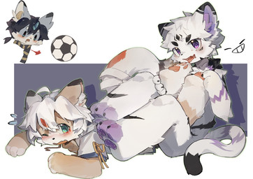 anthro aroused ball being_watched black_ear_tips black_eyes black_hair black_markings blue_eyes blush blush_lines bodily_fluids brown_body brown_fur cat_tail censored_genitalia circle_eyebrows clothed clothing crying dipstick_ears drooling ear_markings eyebrows feet floating_head foot_fetish foot_lick foot_play forced fur grey_background grey_body grey_fur grin hair heart_symbol holding_feet hoodie horn inner_ear_fluff kemono leg_markings licking looking_at_another looking_at_viewer lying male markings multicolored_ears naturally_censored nude nude_anthro nude_male on_front one_eye_closed open_mouth pawpads pinned pinned_by_foot purple_eyes purple_inner_ear purple_markings purple_pawpads purple_paws red_horn red_markings saliva scarf simple_background smile smug smug_face smug_grin soccer_ball socks_(marking) striped_body striped_fur striped_markings stripes tail tears tongue topwear tuft white_background white_body white_clothing white_ears white_fur white_hair white_hoodie white_inner_ear_fluff white_paws white_topwear young young_anthro young_male moyansalt felid feline felis mammal censored hi_res