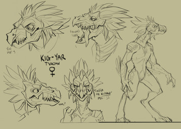 3_fingers 3_toes anthro arm_feathers arm_tuft beak dialogue digitigrade feather_hair feathered_crest feathers feet female female_symbol fingers flat_chested gender_symbol head_crest nude pseudo_hair pupils scut_tail sharp_teeth short_tail slit_pupils solo symbol tail tasteful_nudity teeth text toes tongue tongue_out tuft shardfox halo_(series) microsoft xbox_game_studios alien avian kig-yar scalie t'vaoan 2025 concept_art english_text expression_sheet hi_res monochrome sketch