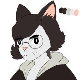 anthro black_clothing black_hoodie black_topwear brown_hair brown_inner_ear_fluff clothing dark_hair eyewear fur glasses hair hoodie inner_ear_fluff male medium_hair pink_inner_ear pink_nose round_glasses simple_background solo topwear tuft wearing_glasses whiskers white_background white_body white_fur hi_im_just_here domestic_cat felid feline felis humanoid mammal 1:1 digital_drawing_(artwork) digital_media_(artwork) english_description hi_res portrait