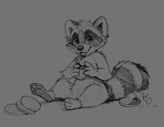 anthro candy cheek_tuft dessert facial_markings facial_tuft featureless_crotch food front_view head_markings head_tuft holding_candy holding_food holding_object logo looking_at_viewer male male_anthro markings mask_(marking) nude open_mouth open_smile simple_background sitting smile solo striped_markings striped_tail stripes tail tail_markings tuft young young_anthro young_male pandapaco mammal procyonid raccoon 2023 artist_logo dated monochrome signature sketch