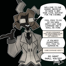 animated_gif anthro clothing dialogue eyewear female fog glasses haunted_house holidays solo suit text corruptedcryptid halloween nintendo pokemon hint_(corruptedcryptid) generation_7_pokemon mammal mimikyu pokemon_(species) 1:1 animated digital_media_(artwork) english_text hi_res short_playtime