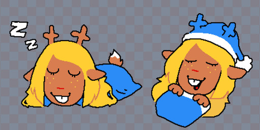 anthro antlers bedding blanket blonde_hair blue_clothing blue_headwear bodily_fluids brown_body brown_fur checkered checkered_background clothing dipstick_tail drooling eyes_closed female freckles fur hair hat headgear headwear horn long_hair markings mouth_closed nightcap pattern_background red_nose saliva simple_background sleeping small_tail smile solo sound_effects tail tail_markings vowelless vowelless_sound_effect zzz asepriterico deltarune undertale_(series) noelle_holiday deer mammal new_world_deer reindeer 2025 hi_res