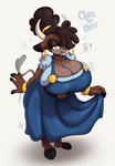 anthro big_breasts biped breasts clothed clothing eyelashes facial_piercing female hair huge_breasts looking_at_viewer nose_piercing nose_ring open_mouth piercing pupils ring_piercing solo text mekaatomic bovid bovine cattle mammal absurd_res hi_res