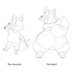 anthro big_butt bottomwear bulge butt chibi clothing cute_fangs dot_eyes facial_hair fangs humor male mustache shirt shorts simple_background solo teeth text the_truth topwear white_background effses canid canine fox mammal 1:1 2022 hi_res sketch