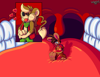 3_toes 4_fingers anthro big_feet big_tongue cheek_bulge duo feet fingers heart_symbol inside_mouth male male/male mawplay open_mouth pawpads paws soft_vore soles tail toes tongue tongue_out toony uvula vore marquis2007 roderick_(tamerkoh) xander_(marquis2007) dipodomyine heteromyid kangaroo_mouse lagomorph leporid mammal rabbit rodent absurd_res hi_res