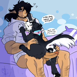 andromorph andromorph/male animal_genitalia animal_vulva anus balls bestiality big_penis black_body black_fur blush bodily_fluids body_hair canine_genitalia canine_vulva clothed clothing cum cum_inside dark_hair dialogue dripping duo ear_piercing embarrassed facial_hair feral fingers fluffy fluffy_tail frenum_ladder frenum_piercing fur genital_fluids genital_piercing genitals hair heart_symbol hoodie human_on_feral humanoid_genitalia humanoid_on_feral humanoid_penis intersex intersex/male interspecies ladder_piercing larger_human larger_male lgbt_pride long_hair male male_on_feral mullet muscular muscular_male nude pawpads paws penetration penis penis_piercing piercing pride_colors pubes semi-anthro sex simple_background size_difference smaller_andromorph smaller_feral smaller_intersex smile smug snaggle_tooth speech_bubble tail tan_body tan_skin text topwear transgender_pride_colors vaginal vaginal_penetration vulva bublijoestar bujo_(bublijoestar) fan_character nico_(bublijoestar) border_collie bubli_(original_species) canid canine canis collie domestic_dog herding_dog human humanoid mammal pastoral_dog sheepdog 1:1 digital_media_(artwork) english_text hi_res trans_(lore) trans_man_(lore)