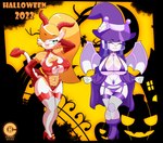 anthro duo female holidays machine witch_costume cranebear halloween jessica_young_melis tricia_ren_sounhoff bat domestic_cat felid feline felis mammal robot succubus 2022 hi_res