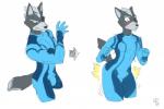 anthro blush bulge curvy_figure femboy feminization male solo transformation zero_suit pesimist metroid nintendo star_fox wolf_o'donnell canid canine canis mammal wolf 3:2