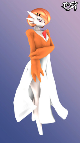 breasts clothed clothed_female clothed_humanoid clothing dress female hair multicolored_body multicolored_clothing multicolored_dress orange_body orange_hair pink_eyes small_breasts solo two_tone_body two_tone_clothing two_tone_dress white_body psikokinetic warfaremachine_(modeler) nintendo pokemon aki_(psikokinetic) gardevoir generation_3_pokemon humanoid pokemon_(species) 2024 3d_(artwork) 4k 9:16 absurd_res digital_media_(artwork) hi_res source_filmmaker_(artwork)