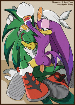 animal_genitalia anthro anthro_on_anthro beak blue_eyes border butt cloaca cloacal cloacal_penetration cloacal_penis clothing duo erection eyes_closed eyewear feathers female female_penetrated footwear from_front_position genitals gloves goggles handwear head_grab kerchief kneeling male male/female male_penetrating male_penetrating_female mastery_position mostly_nude on_top orange_border penetration penile penile_penetration penis penis_in_vagina purple_body purple_feathers rear_view sex shoes sitting straddling sunglasses vaginal vaginal_penetration ayelet_ripley sega sonic_riders sonic_the_hedgehog_(series) jet_the_hawk wave_the_swallow accipitrid accipitriform avian bird hirundinid oscine passerine swallow_(bird)