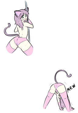 clothed clothing crossdressing femboy genitals legwear male panties penis pole solo stockings underwear kittyodic felid feline humanoid mammal digital_media_(artwork)