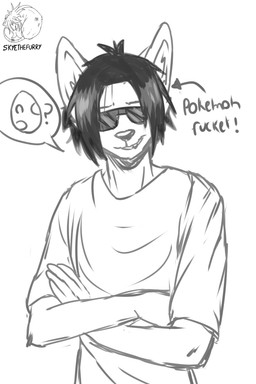 anthro black_hair black_nose clothing eyewear glasses hair male solo sunglasses allartskye skye_(allartskye) canid canine canis mammal wolf 2:3 black_and_white hi_res meme monochrome sketch