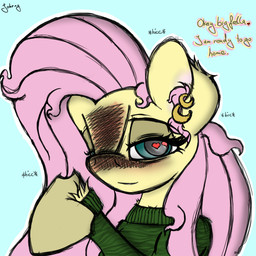alcohol beverage blush blush_lines bubble clothed clothing cutie_mark drunk drunk_bubble ear_piercing eyelashes female feral fur hair heart_eyes heart_symbol long_sleeve_shirt piercing simple_background solo substance_intoxication text white_background wingding_eyes johrnyreport friendship_is_magic hasbro my_little_pony mythology fluttershy_(mlp) equid equine horse mammal pony 1:1 black_and_white english_text hi_res monochrome sketch