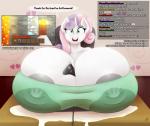 anthro areola big_breasts breasts controller dialogue eyelashes female green_eyes horn huge_breasts hyper hyper_breasts looking_at_viewer milk nipple_outline solo text 09hankris friendship_is_magic hasbro my_little_pony mythology sweetie_belle_(mlp) equid equine mammal mythological_creature mythological_equine unicorn 2019 absurd_res english_text hi_res