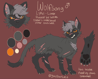 arm_scar claws color_swatch facial_scar feral feral_with_hair hair leg_scar male orange_eyes pawpads paws scar scruffy shoulder_scar snout snout_scar solo text whiskers gaypaw warriors_(book_series) wolfsong domestic_cat felid feline felis lykoi mammal 2022 english_text model_sheet signature