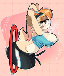 anthro big_breasts blush bottomwear bouncing_breasts breasts brown_eyes clothing exercise female hula_hoop mature_female pants side_boob solo sweatpants huni_bunnii sega sonic_the_hedgehog_(series) vanilla_the_rabbit lagomorph leporid mammal rabbit