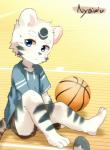 anthro ball blue_eyes blush inside kemono male solo young young_anthro young_male nekowuwu felid mammal 2018 signature