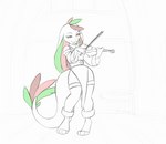 4_toes 5_fingers anthro balancing_on_tail bowed_string_instrument breasts clothed clothing feet female fingers musical_instrument non-mammal_breasts smile string_instrument tail toes violin osato-kun tizki'la_(midnightsonata) lizard reptile scalie animated short_playtime