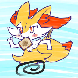 ambiguous_anthro ambiguous_gender anthro biped blush blush_stickers bread dipstick_tail food front_view iconography markings motion_lines object_in_tail puffed_cheeks running simple_background snout solo spiral stick stick_in_tail tail tail_markings three-quarter_view toast toast_in_mouth annyui0611 nintendo pokemon braixen canid generation_6_pokemon mammal pokemon_(species) 1:1 2024 digital_drawing_(artwork) digital_media_(artwork) full-length_portrait hi_res japanese_description portrait translated_description