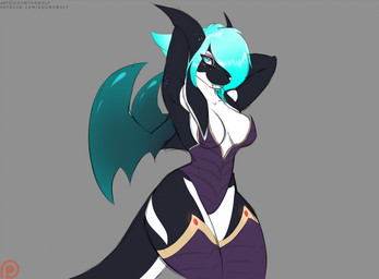 anthro black_body black_skin blood blue_eyes blue_hair bodily_fluids breasts clothed clothing fangs female hair legwear lingerie looking_at_viewer membrane_(anatomy) membranous_wings non-mammal_breasts raised_arm seductive shirt small_waist solo tail teddy_(clothing) teeth text thick_tail thick_thighs thigh_highs topwear white_body white_skin wide_hips wings doomthewolf mythology penelope_(rainbowscreen) aquatic cetacean dolphin dragon hybrid mammal mythological_creature mythological_scalie oceanic_dolphin orca scalie toothed_whale vampire 2016 url