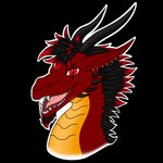 anthro beard ear_piercing ear_ring facial_hair hair horn male open_mouth piercing red_eyes ring_piercing scales solo spikes teeth hunamarts mythology athanaskhay dragon mythological_creature mythological_scalie scalie hi_res icon