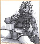 anthro armor bottomless bulge clothed clothing feathers horn jockstrap male military police police_uniform scales simple_background solo topwear underwear uniform white_background cheetahpaws microsoft the_elder_scrolls sairaks argonian lizard reptile scalie 2019 hi_res sketch traditional_media_(artwork)