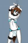 anthro bdsm biped blue_eyes bondage bound breasts brown_hair clothing collar cuff_(restraint) female hair looking_at_viewer restraints shackles slave slave_clothing small_breasts solo standing submissive submissive_female annonymouse canid canine canis mammal wolf hi_res