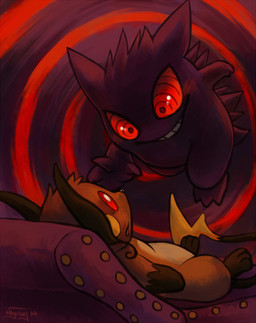 3_toes abstract_background ambiguous_gender chair duo feet feral fur furniture glistening happy humanoid_pointy_ears hypnosis hypnosis_(move) long_ears looking_down looking_up lying mind_control on_back open_mouth pointy_ears pokemon_move raised_arm red_eyes ringed_eyes shadow smile spiral spiral_background stare teeth toes haychel nintendo pokemon reach generation_1_pokemon gengar ghost mammal pokemon_(species) raichu rodent shiny_pokemon spirit 2014 digital_media_(artwork) hi_res