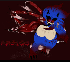 anthro big_breasts black_sclera blood blue_body bodily_fluids breasts creepy female hair horror_(theme) long_hair long_tongue muscular muscular_female mutation red_eyes solo spikes spikes_(anatomy) tongue zortrex creepypasta sega sonic.exe_(creepypasta) sonic_the_hedgehog_(series) fan_character sonic_the_hedgehog demon eulipotyphlan hedgehog mammal monster absurd_res hi_res