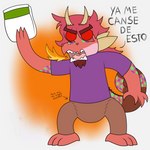 angry beard clothed clothing color_change diaper facial_hair fire male red_body red_eyes red_skin solo teeth text wearing_diaper fennecat sagz chameleon lizard reptile scalie 1:1 spanish_text translated