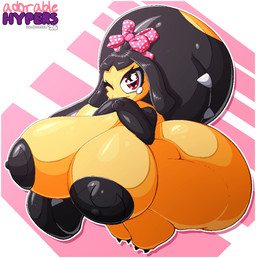 anthro areola big_areola big_breasts big_butt black_areola bow_ribbon breasts butt female huge_breasts huge_butt huge_hips huge_thighs hyper hyper_breasts hyper_butt hyper_hips hyper_thighs looking_at_viewer mostly_nude nipples non-mammal_nipples nude nude_female one_eye_closed pasties red_eyes solo tan_body thick_thighs wide_hips zanbonsen don't_attack_me_mawile nintendo pokemon generation_3_pokemon mawile pokemon_(species) digital_media_(artwork) hi_res