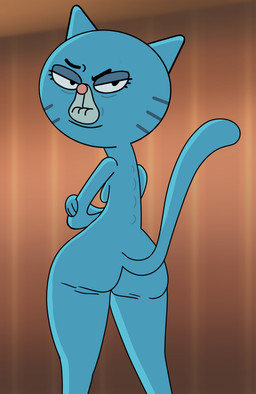 anthro bent_arm big_butt big_eyes biped black_eyebrows black_eyes black_markings blue_body blue_ears blue_fur blue_tail blurred_background breasts butt crossed_arms curved_eyebrows elderly elderly_anthro elderly_female eyebrows eyelashes facial_markings female fur half-closed_eyes hand_on_arm hand_on_own_arm head_markings head_turned inside internal_wall iris light_body light_fur looking_at_viewer looking_back looking_back_at_viewer markings mature_anthro mature_female mouth_closed muzzle_(marking) narrowed_eyes no_pupils nude nude_anthro nude_female on_model paws pink_nose pointy_ears pose prick_ears raised_eyebrow resting_bitch_face round_head round_nose sagging_breasts solo standing stretch_marks tail three-quarter_view wall_(structure) whisker_markings white_markings white_sclera wide_hipped_anthro wide_hipped_female wide_hips impstripe cartoon_network the_amazing_world_of_gumball mary_senicourt domestic_cat felid feline felis mammal 2021 digital_drawing_(artwork) digital_media_(artwork) hi_res portrait three-quarter_portrait