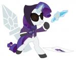 clothing eyewear female fur glasses hair headgear headkerchief headwear hood horn kerchief knife magic purple_hair simple_background smile solo sunglasses weapon white_background white_body white_fur hobofortress friendship_is_magic hasbro my_little_pony mythology team_fortress_2 valve rarity_(mlp) spy_(team_fortress_2) equid equine mammal mythological_creature mythological_equine unicorn 5:4 absurd_res crossover hi_res