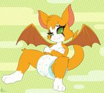 anthro blush bottomwear clean_diaper clothed clothing crossed_arms diaper embarrassed eyebrows female flying green_eyes grumpy paws raised_eyebrow solo spread_legs spreading underwear wearing_diaper wetness_indicator wings ozzybear dust:_an_elysian_tail fidget_(elysian_tail) bat mammal nimbat absurd_res hi_res