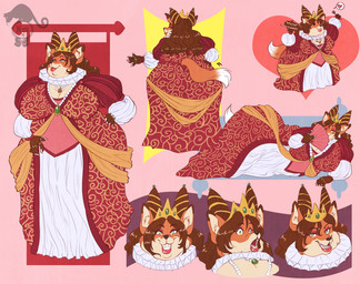 anthro big_breasts big_butt breasts brooch brown_hair butt cake chibi cleavage clothed clothing crown cutlery dessert double_chin dress female food fork fully_clothed fur hair hand_fan hand_on_hip headgear heart_symbol huge_breasts huge_butt jewelry kitchen_utensils lipstick makeup male necklace obese obese_anthro obese_female open_mouth overweight overweight_anthro overweight_female red_body red_fur ring ruff_(clothing) slightly_chubby slightly_chubby_anthro slightly_chubby_female slightly_chubby_male smile solo tools wide_hips myan_(artist) canid canine domestic_cat felid feline felis fox mammal digital_media_(artwork) watermark