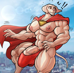 5_fingers abs anthro anthrofied big_bulge big_moobs big_muscles big_pecs black_claws brown_hair bulge cape city city_background claws clothed clothing fingers floating fur genitals hair huge_bulge huge_moobs hyper hyper_bulge hyper_moobs male moobs muscular muscular_anthro muscular_arms muscular_legs muscular_male muscular_thighs pecs penis penis_base red_cape red_clothing red_thong red_underwear solo tail tenting thong topless topless_anthro topless_male underwear vein veiny_muscles white_body white_fur kobu_art dc_comics krypto_the_superdog krypto canid canine canis domestic_dog mammal 2025 absurd_res english_description hi_res