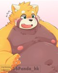 belly big_belly blush bodily_fluids male moobs navel nipples overweight overweight_male simple_background sweat 96panda crave_saga caladbolg_(crave_saga) ailurid mammal red_panda 2024 absurd_res hi_res