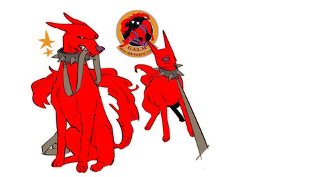 ambiguous_gender collar eyes_closed feral fur leash leash_pull leashed_collar purple_nose red_body red_fur sharp_teeth simple_background sitting spiked_collar spikes star teeth teeth_showing white_background heitch ace_combat ace_combat_zero mythology galm_(ace_combat_zero) canid canid_demon canine canis demon domestic_dog hellhound mammal mythological_canine mythological_creature 16:9 2026 digital_drawing_(artwork) digital_media_(artwork) hi_res widescreen
