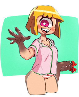 1_eye 5_fingers accessory big_eyes blonde_hair blush bottomwear bow_(feature) bow_accessory bow_in_front bow_panties bow_ribbon bow_underwear breasts cleavage clothed clothing clothing_bow dipstick_tail eyelashes female fingers furgonomics hair happy long_tail markings monster_girl_(genre) multicolored_body multicolored_skin multicolored_tail noseless not_furry open_mouth open_smile pajamas pale_skin panties partially_clothed pattern_bottomwear pattern_clothing pattern_panties pattern_underwear pink_clothing pink_eyes pink_tongue pupils ribbons sharp_teeth smile solo striped_bottomwear striped_clothing striped_panties striped_underwear stripes tail tail_accessory tail_bow tail_markings tail_ribbon teeth tongue two_tone_body two_tone_skin underwear white_pupils chi-iz annie_(anaid) cyclops humanoid tailclops_(race) tailclops_(species) portrait three-quarter_portrait