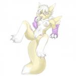 anthro anus biped breasts female fur genitals looking_at_viewer lying nipples nude on_back pussy simple_background solo spread_legs spreading white_background white_body white_fur yellow_body yellow_fur pira bandai_namco digimon canid canine digimon_(species) mammal renamon 1:1 hi_res