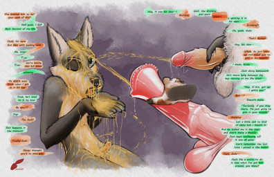 adolescent animal_genitalia animal_penis anthro balls bodily_fluids dialogue drooling equine_genitalia equine_penis erection foreskin fur genital_fluids genitals group hand_on_penis holding_penis humanoid_genitalia humanoid_penis male male/male male_peed_on male_peeing male_peeing_on_male masturbation navel nude one_eye_closed open_mouth partially_retracted_foreskin peeing penile penile_masturbation penis precum precum_string profanity saliva simple_background sitting speech_bubble tail teeth text trio urine urine_on_body urine_on_face urine_stream watersports young young_anthro young_male redleveret canid canine canis equid equine mammal wolf digital_media_(artwork) english_text hi_res